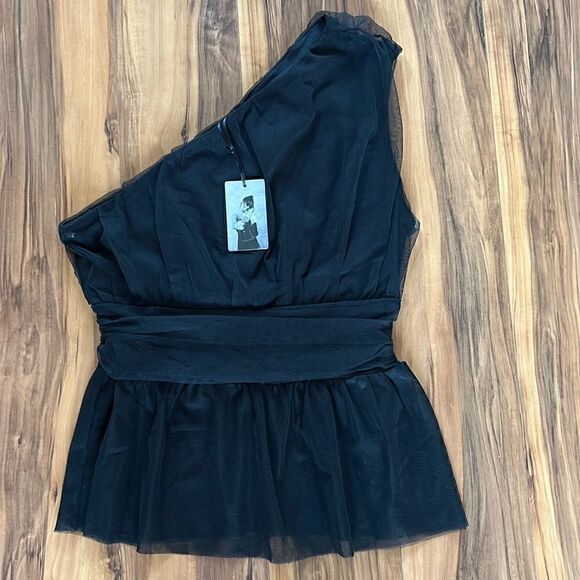NEW Sincerely Jules Black One Shoulder Fancy Top - Picture 2 of 8